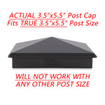 4 Pack Decorex Hardware 3.5" x 5.5" Heavy Duty Aluminium Pyramid Post Cap for True/Actual 3.5" x 5.5" Wood Posts - Black