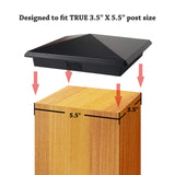 Decorex Hardware 3.5" x 5.5" Heavy Duty Aluminium Pyramid Post Cap for True/Actual 3.5" x 5.5" Wood Posts - Black