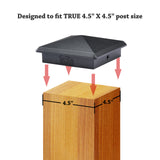 4 Pack Decorex Hardware Black 4.5" x 4.5" Heavy Duty Pyramid Post Cap for True/Actual 4.5" x 4.5" Wood Posts - Black