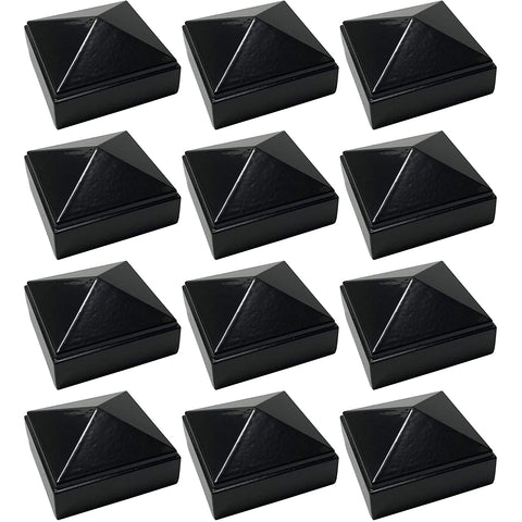 12 Pack Decorex Hardware 2" x 2" Aluminium Pyramid Post Cap for Metal Posts - Pressure Fit - Black