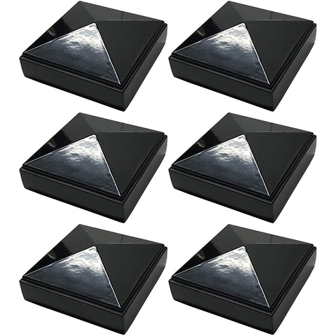 6 Pack Decorex Hardware 2.5" x 2.5" Aluminium Pyramid Post Cap For Metal Posts - Pressure Fit - Black