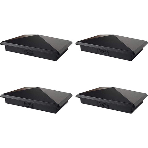 4 Pack Decorex Hardware True 4" x 6" Heavy Duty Aluminium Pyramid Post Cap for True/Actual 4" x 6" Wood Posts - Black