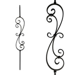 Iron Stair Balusters 1/2" Square x 44" Long, Big Scroll, Hollow, Black Powder Coated - 6pcs - (Satin Black) - DH-09