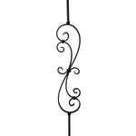 Iron Stair Balusters 1/2" Square x 44" Long, Big Scroll, Hollow, Black Powder Coated - 6pcs - (Satin Black) - DH-09