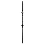 Iron Stair Balusters 1/2" Square x 44" Long, Double Basket, Hollow, Black Powder Coated - 15pcs - (Satin Black) - DH-05