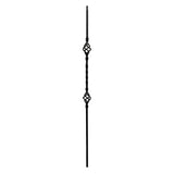 Iron Stair Balusters 1/2" Square x 44" Long, Double Basket, Hollow, Black Powder Coated - 15pcs - (Satin Black) - DH-05