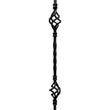 Iron Stair Balusters 1/2" Square x 44" Long, Double Basket, Hollow, Black Powder Coated - 15pcs - (Satin Black) - DH-05