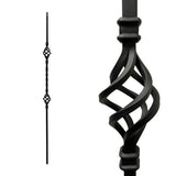 Iron Stair Balusters 1/2" Square x 44" Long, Double Basket, Hollow, Black Powder Coated - 15pcs - (Satin Black) - DH-05