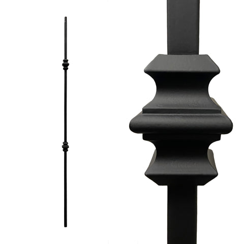 Iron Stair Balusters 1/2" Square x 44" Long, Double Knuckle, Hollow, Black Powder Coated - 15pcs - (Satin Black) - DH-07