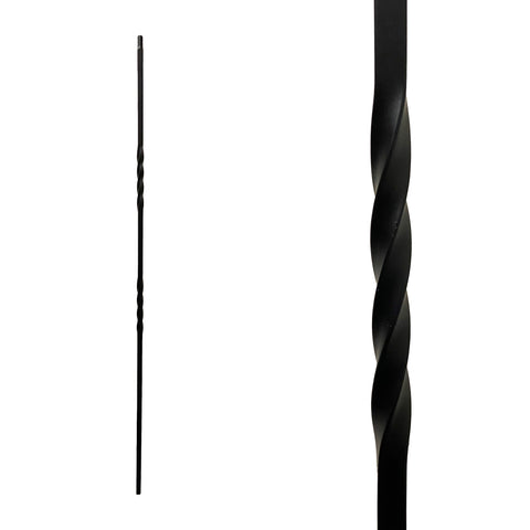 Iron Stair Balusters 1/2" Square x 44" Long, Double Twist, Hollow, Black Powder Coated - 30pcs - (Satin Black) - DH-03