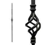 Iron Stair Balusters 1/2" Square x 44" Long, Single Basket, Hollow, Black Powder Coated - 15pcs - (Satin Black) - DH-04