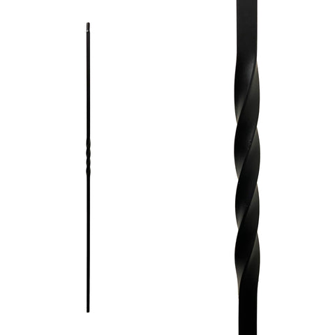 Iron Stair Balusters 1/2" Square x 44" Long, Single Twist, Hollow, Black Powder Coated - 30pcs - (Satin Black) - DH-02