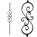 Iron Stair Balusters 1/2" Square x 44" Long, Small Scroll, Hollow, Black Powder Coated - 6pcs - (Satin Black) - DH-08