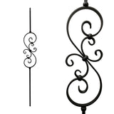 Iron Stair Balusters 1/2" Square x 44" Long, Small Scroll, Hollow, Black Powder Coated - 6pcs - (Satin Black) - DH-08