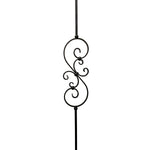 Iron Stair Balusters 1/2" Square x 44" Long, Small Scroll, Hollow, Black Powder Coated - 6pcs - (Satin Black) - DH-08