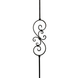 Iron Stair Balusters 1/2" Square x 44" Long, Small Scroll, Hollow, Black Powder Coated - 6pcs - (Satin Black) - DH-08