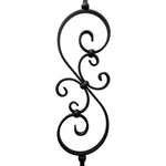 Iron Stair Balusters 1/2" Square x 44" Long, Small Scroll, Hollow, Black Powder Coated - 6pcs - (Satin Black) - DH-08